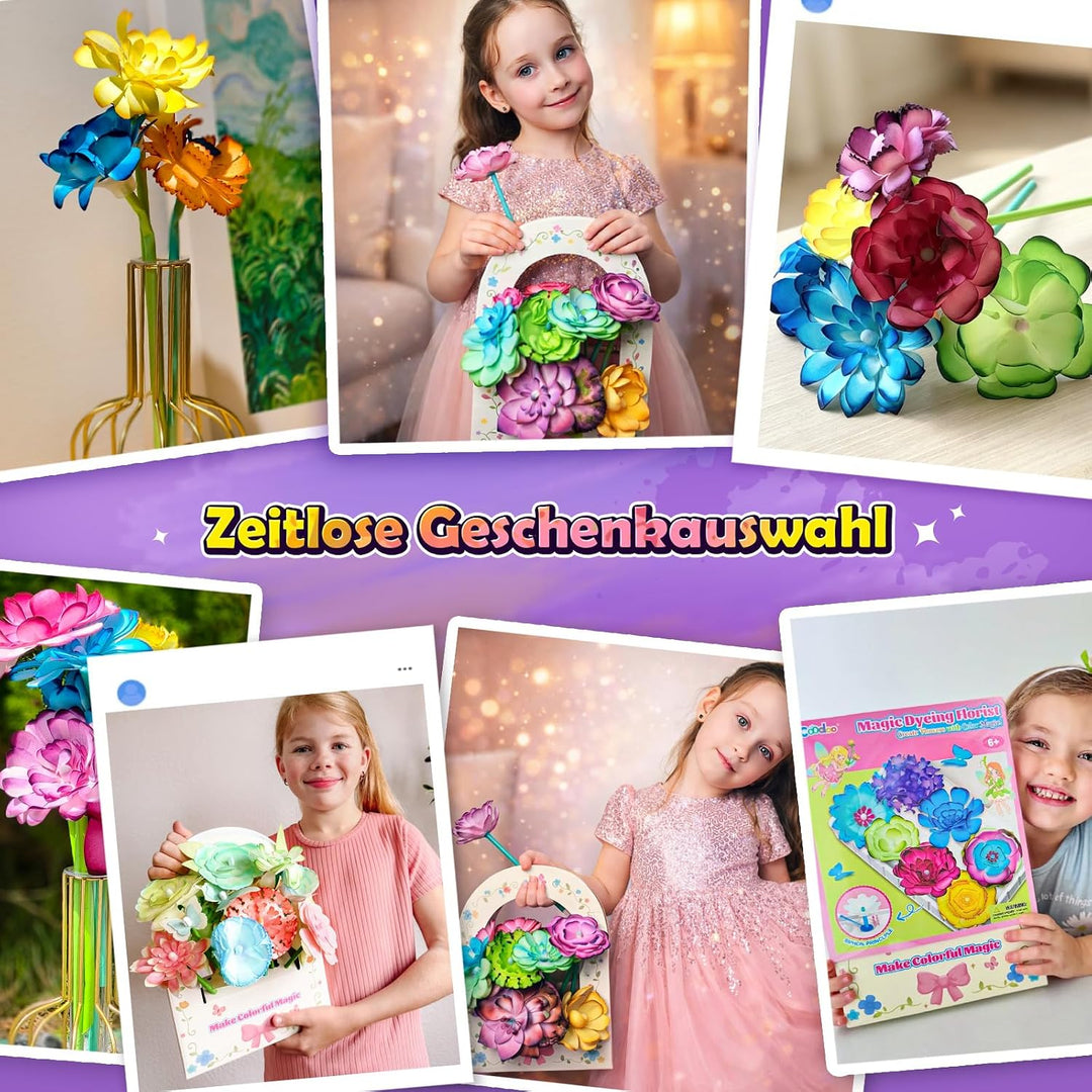 DIY Blumen Bastelset Kinder – Magisches Färben Floristik Set Basteln Mädchen Jungen Montessori Spiel