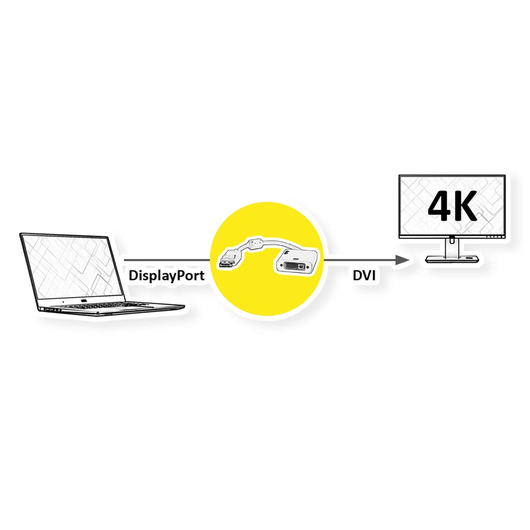ROLINE 4K DisplayPort-DVI Adapter, DP Stecker-DVI Buchse