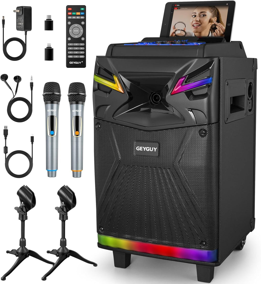 DSP Bluetooth Karaoke Maschine mit 2 mikrofonen Lautsprecher, 600W 10'' Subwoofer PA anlage, Live St