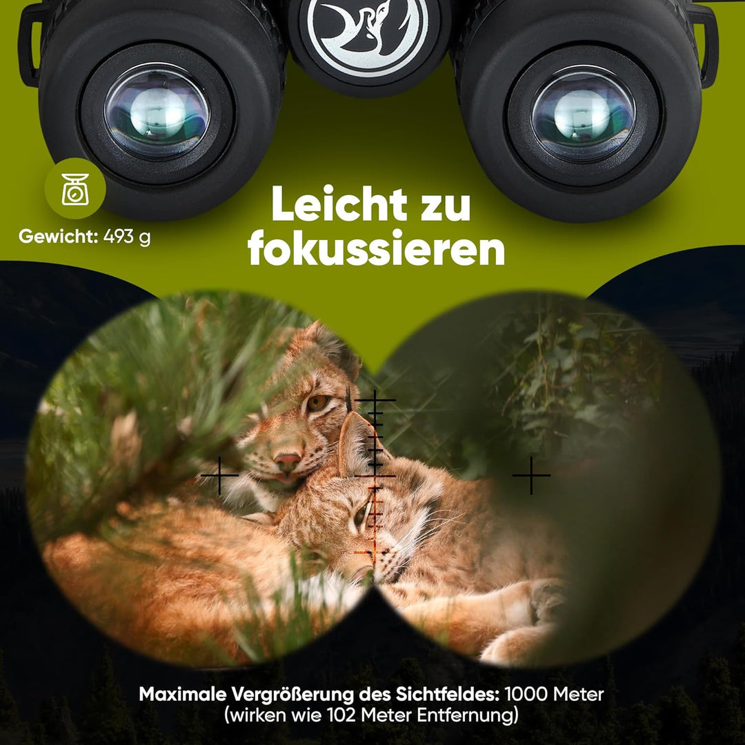 Adler Focus Fernglas 10x42 für Erwachsene, Eagle-Eye-Technologie, 18mm HD Augenmuschel, BAK4+FMC, Fe