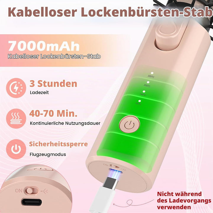 Schnurloser Lockenstab 32mm, Curling Iron mit 4 Temperaturen Tragbare Reise, 7000 mAh USB-aufladbare