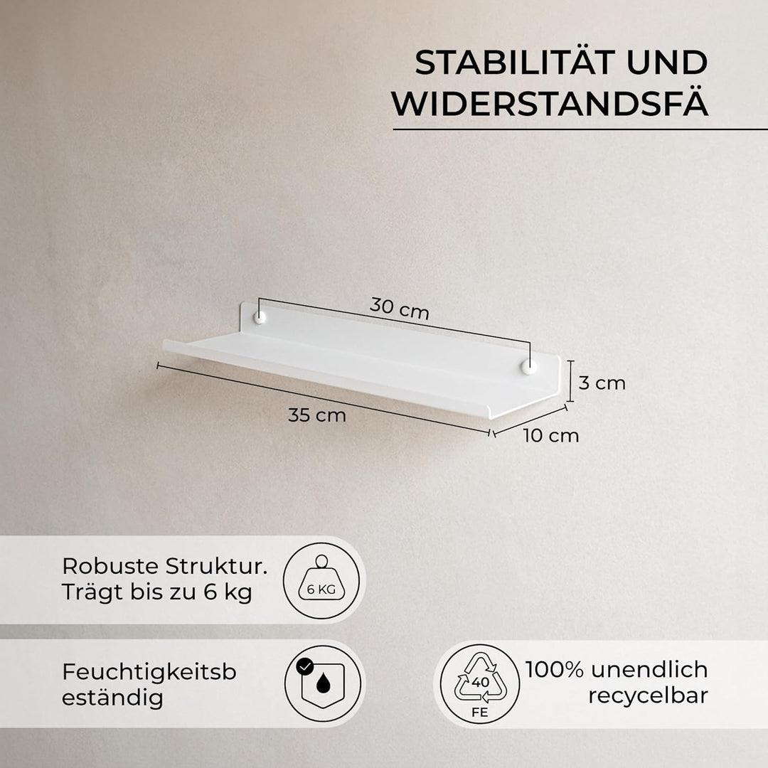Wandregal Weiss Aus Metall | 2er Set Schweberegale Weiss 35x10 cm | Kleines Wandregal Küche | Badezi