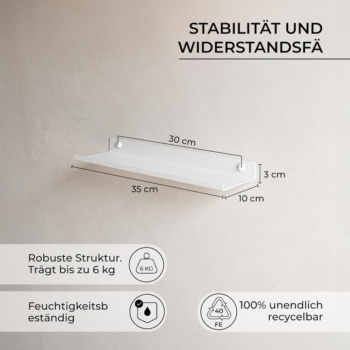 Wandregal Weiss Aus Metall | 2er Set Schweberegale Weiss 35x10 cm | Kleines Wandregal Küche | Badezi