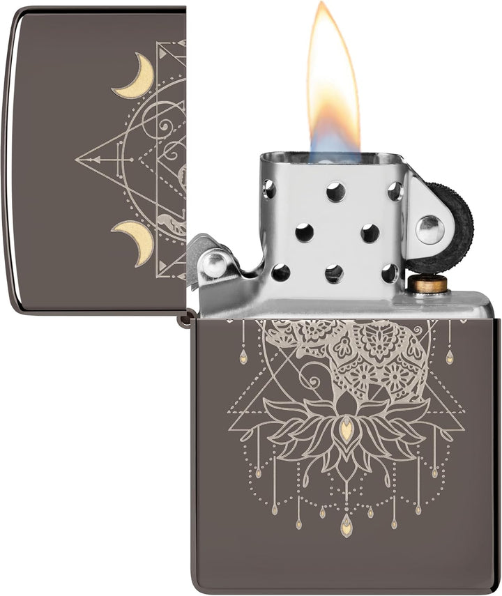 Zippo Sturmfeuerzeug - Elephant Lotus Flower, Black Ice, Laser Two Tone - Nachfüllbar - Wiederverwen