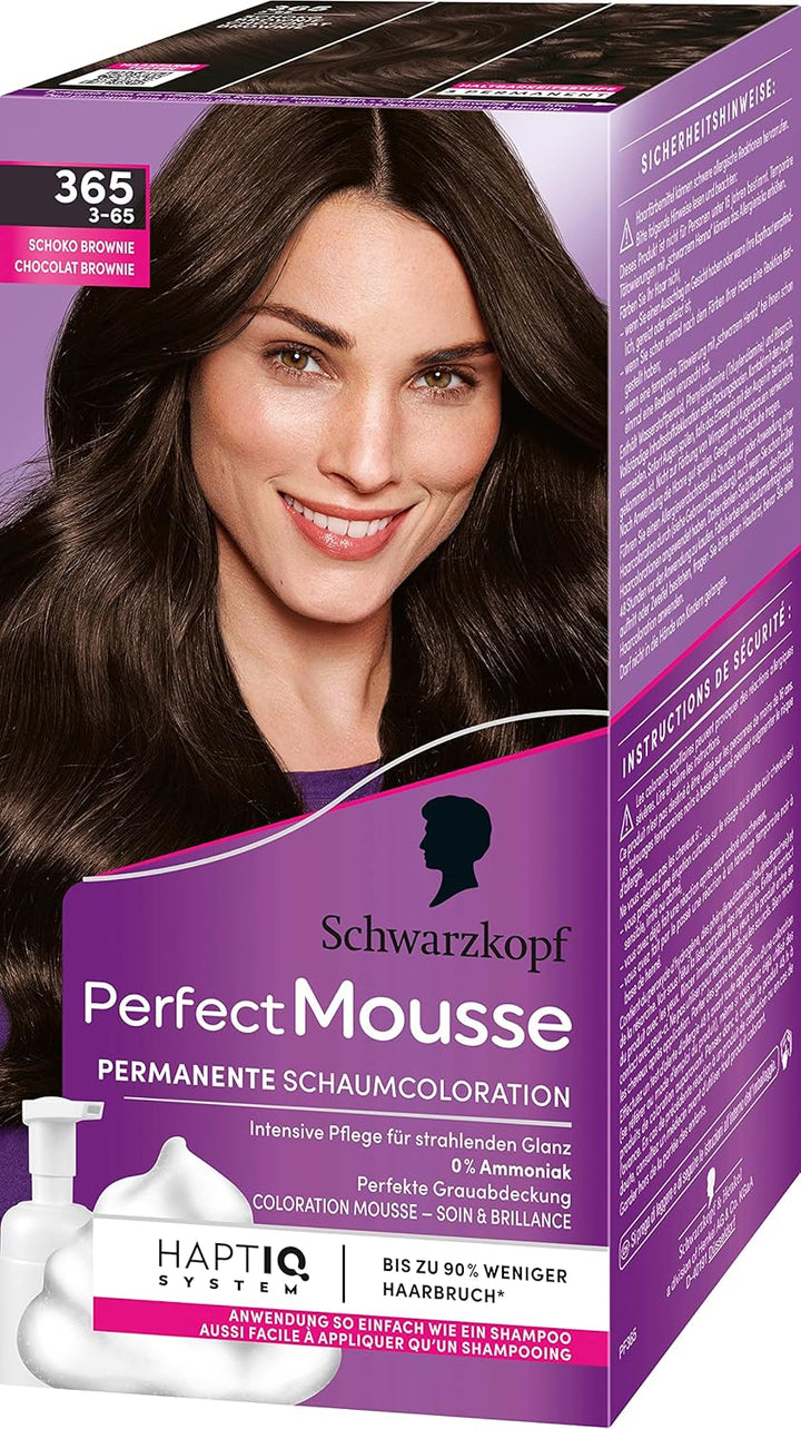 Schwarzkopf Perfect Mousse Permanente Schaumcoloration 365/3-65 Schoko Brownie (93 ml), Haarfarbe mi