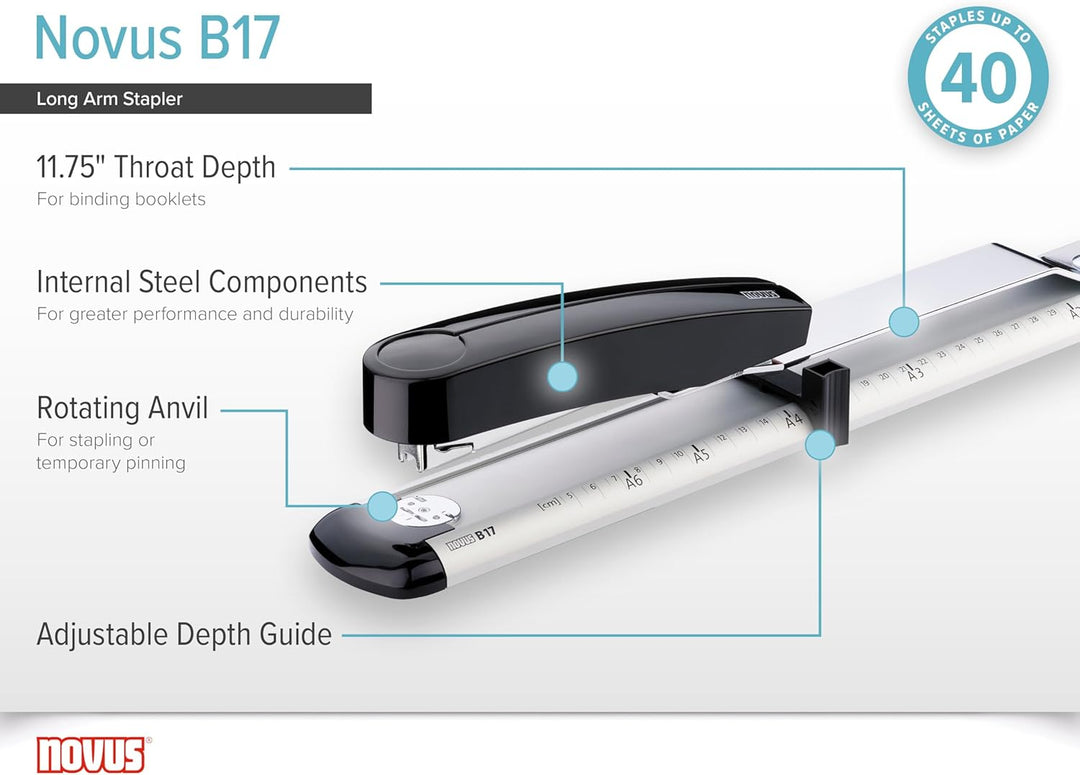 Novus B 17 Langarmhefter (mit bis zu 300mm Einlegetiefe, für 40 Blatt (80g/m²)) lichtgrau/tiefschwar