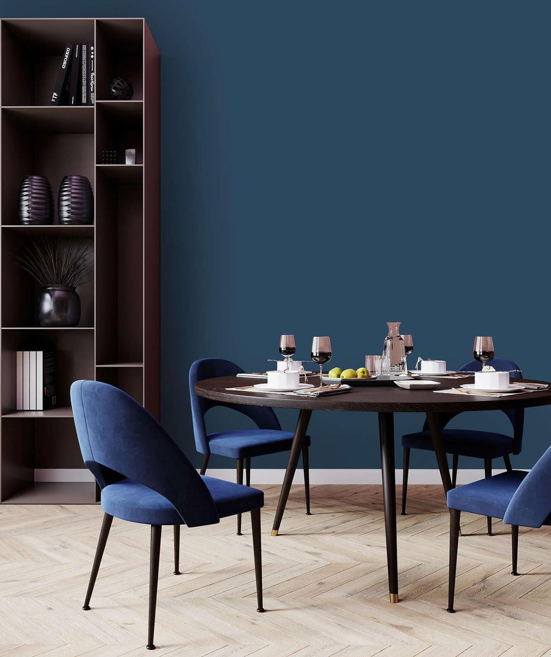 New Walls Premium Wandfarbe Blau, Dunkelblau Liquid Luxury Dispersionsfarbe für Innenräume – 1 L 100