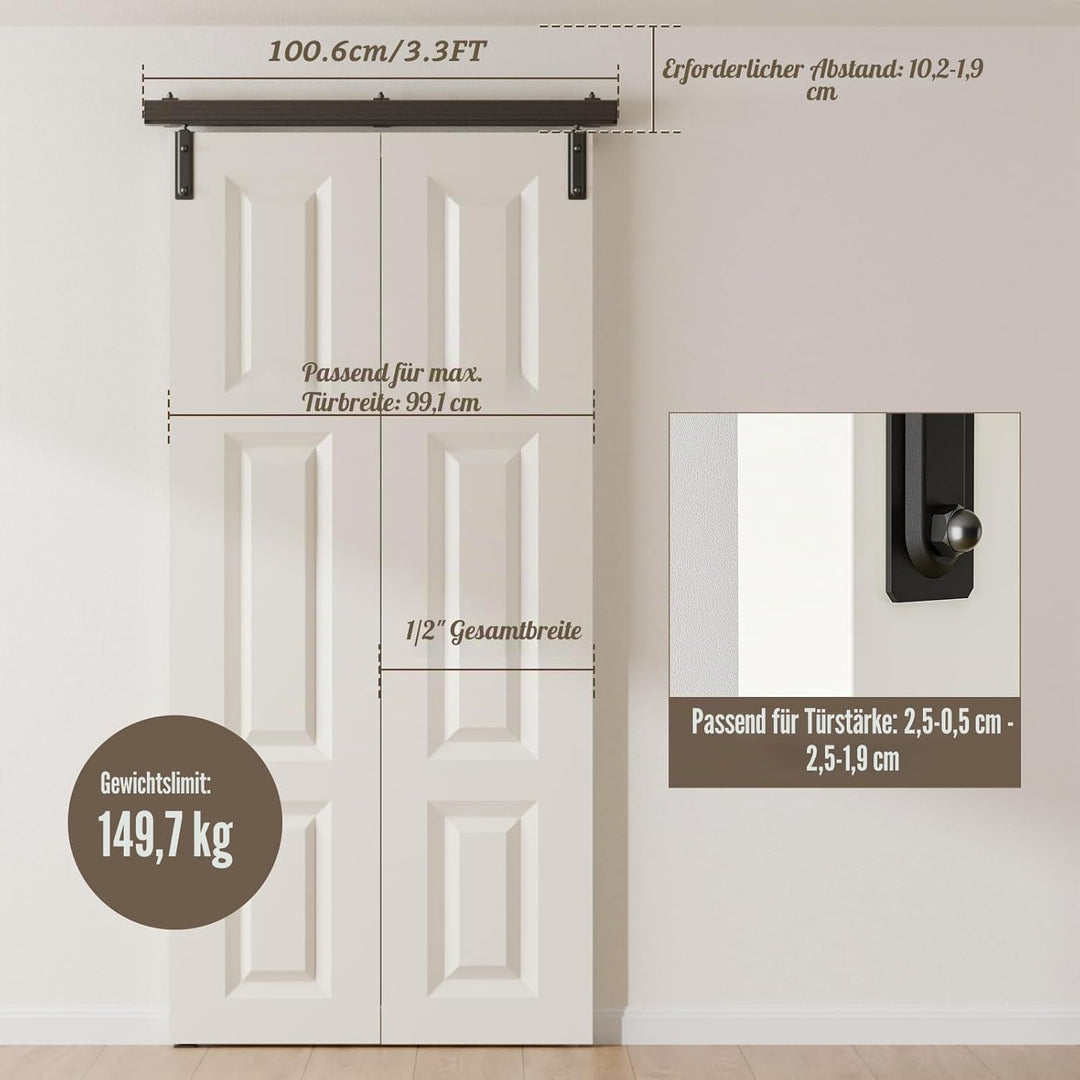 102cm/3.3FT Bifold Schiebetürbeschlag Box Rail Kastenschiene Schiebetüren Schiebetürsystem Kompletts