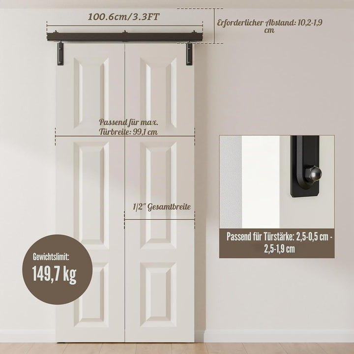 102cm/3.3FT Bifold Schiebetürbeschlag Box Rail Kastenschiene Schiebetüren Schiebetürsystem Kompletts