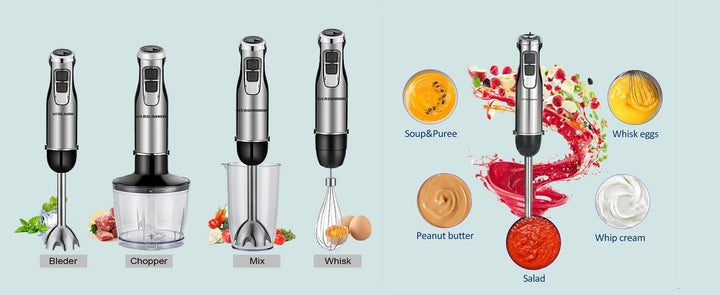 800W Stabmixer, 4-IN-1 Edelstahl Multifunktionsmixer mit Pürierstab 600ml Mixbecher 500ml Lebensmitt
