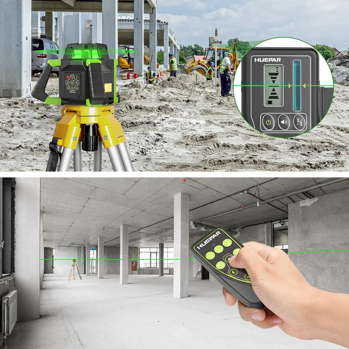 Huepar Elektrischer Grüne Drehbarer Lasernivellier + Lotpunkte, Selbstnivellierend Horizontal/Vertik