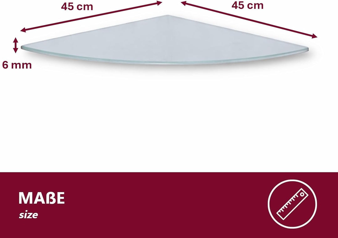 Euro Tische Glas Eckregal 45x45cm, Wandregal für Badezimmer, Duschregal Bad, Glas Badregal mit 6mm E