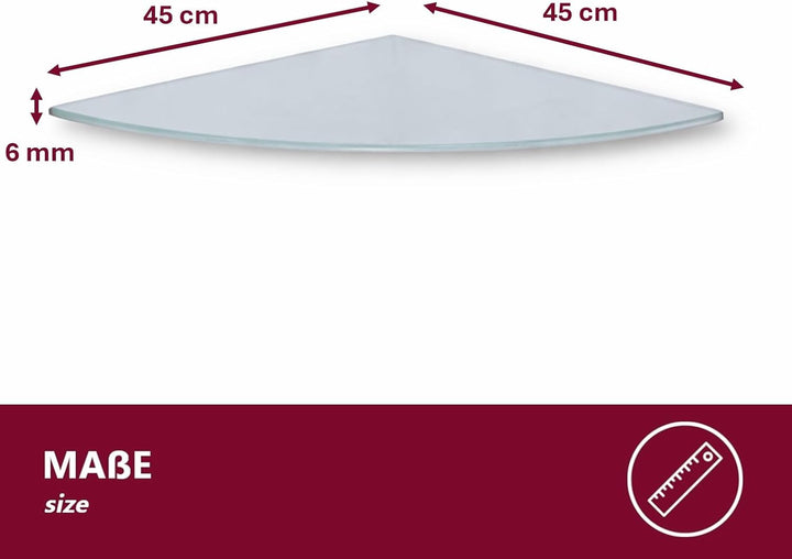 Euro Tische Glas Eckregal 45x45cm, Wandregal für Badezimmer, Duschregal Bad, Glas Badregal mit 6mm E