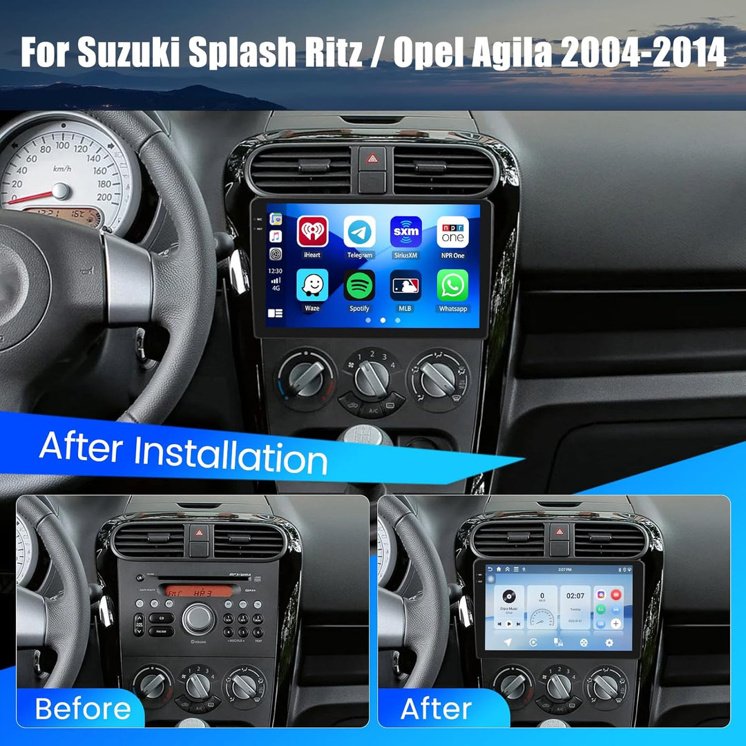 Hikity 4+128G Android 15 Autoradio für Suzuki Splash Ritz,Opel Agila 2004-2014, 9" Bildschirmradio m
