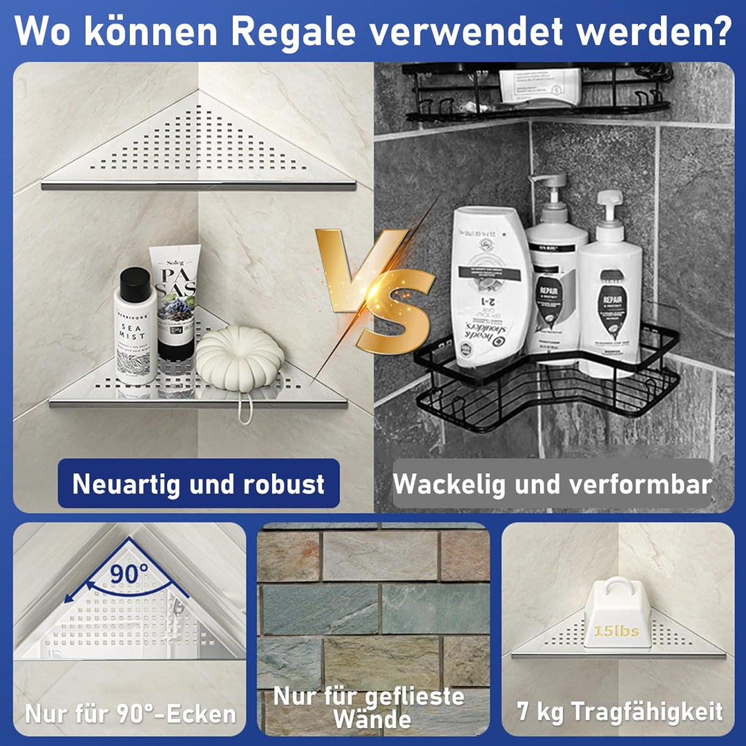 Eck Duschregal, Edelstahl 304 Badezimmerregal aus Stahl mit Gitterdesign für geflieste Wände, Einbau