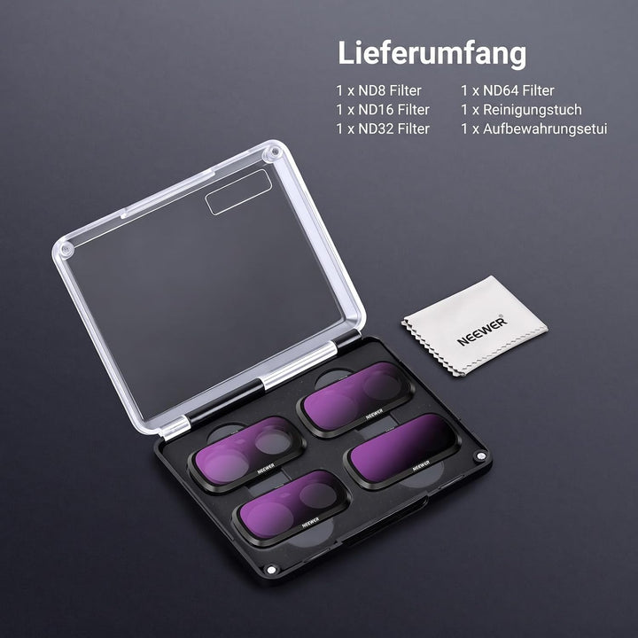 NEEWER ND Filter Set kompatibel mit Insta360 Luna Ultra nur, ND8 + ND16 + ND32 + ND64 HD Graufilter