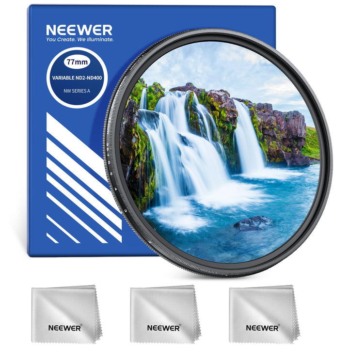 NEEWER 77mm Variabler ND Filter ND2-400 (1-9 Stop) mit 3X Reinigungstuch, Einstellbarer, drehbarer G