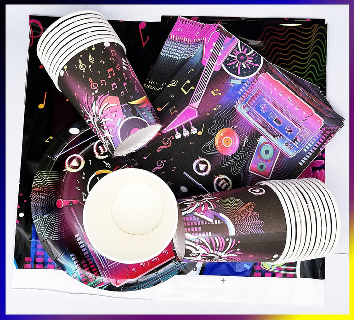 61Stk Party-Set Disco für Kindergeburtstag mit Teller + Becher + Servietten +Tischtücher Deko Disco