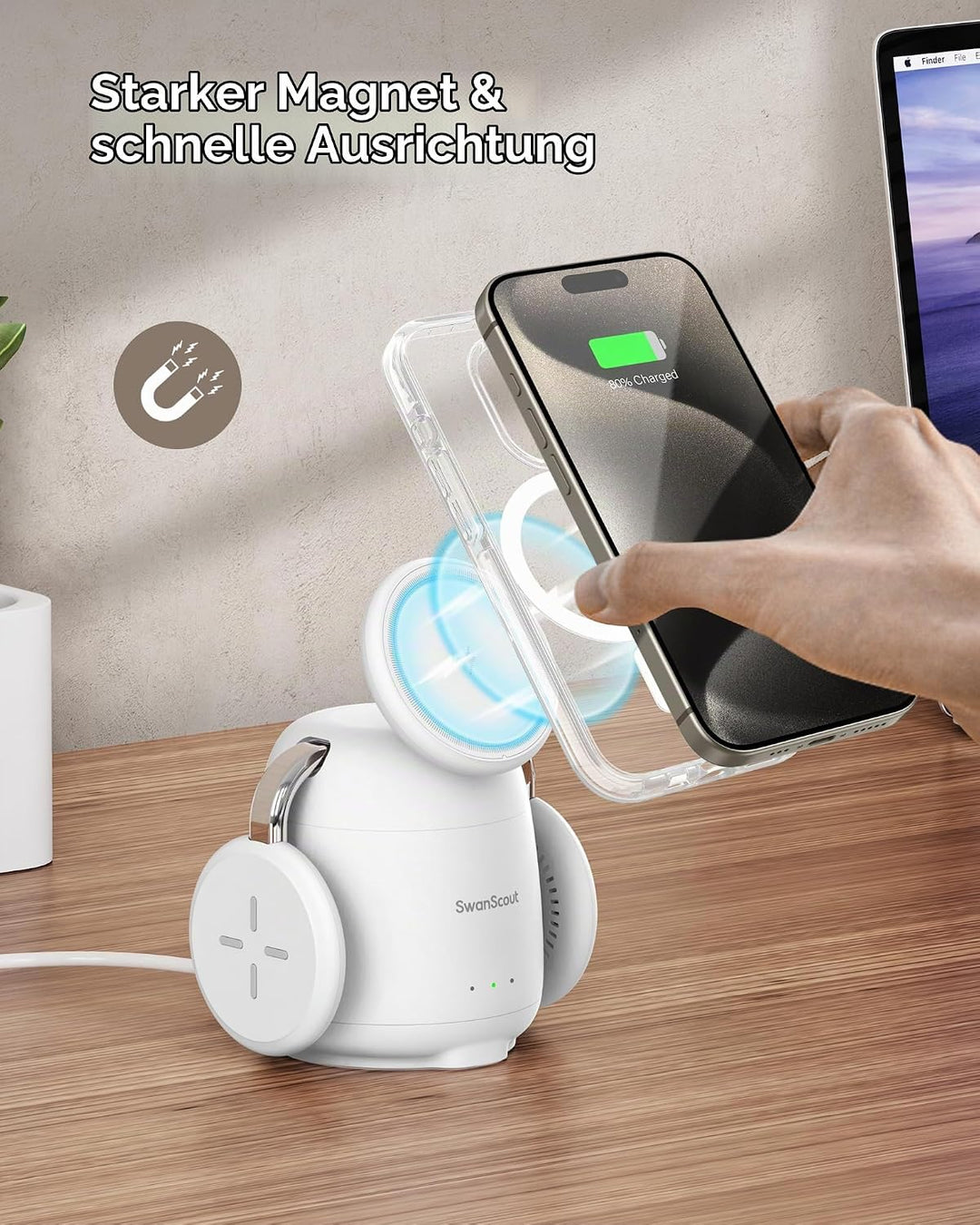 Induktive Ladestation für iPhone, Magnetisch Kabelloses Ladegerät für iPhone 17e/Air/17 Pro/17 Pro M