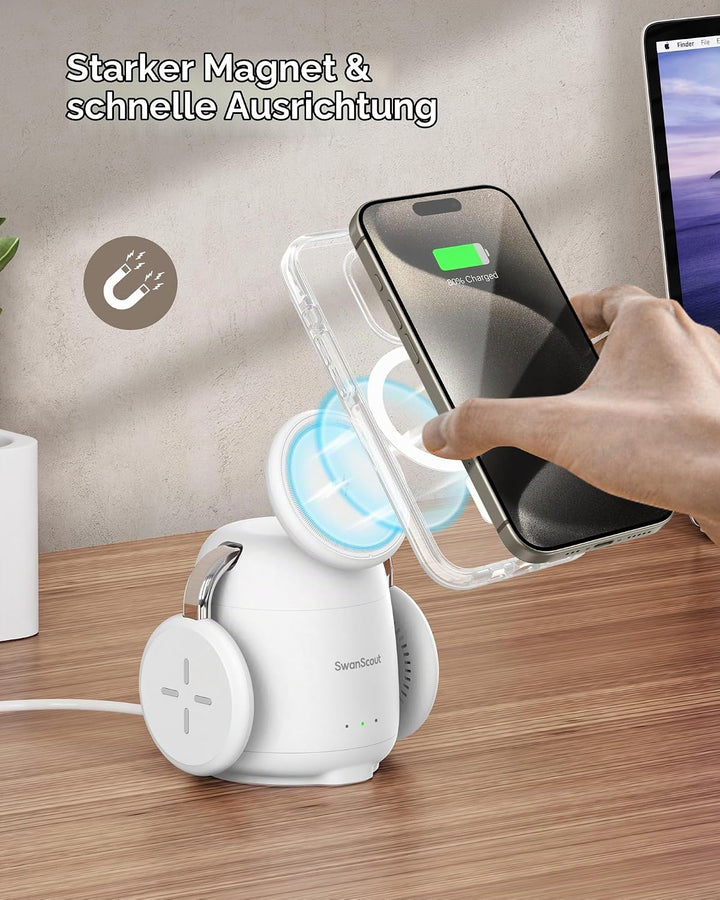 Induktive Ladestation für iPhone, Magnetisch Kabelloses Ladegerät für iPhone 17e/Air/17 Pro/17 Pro M