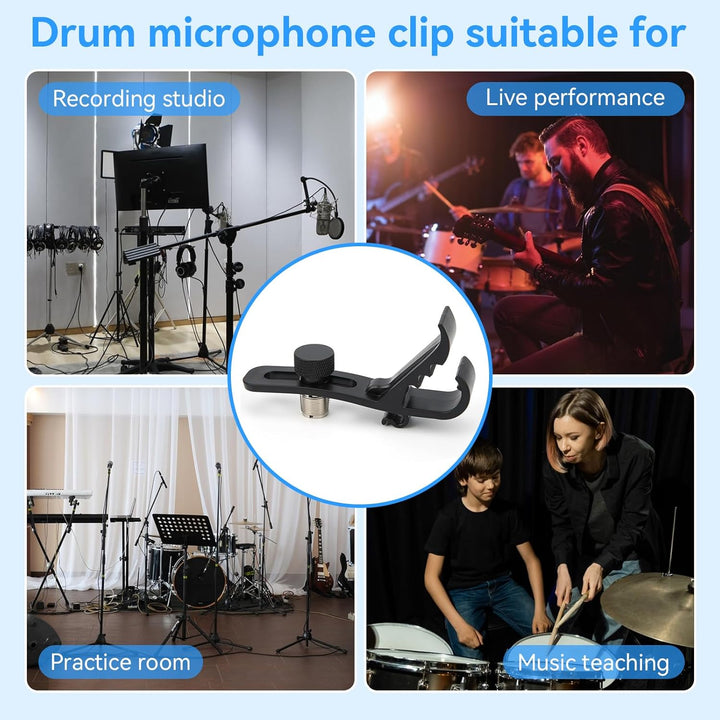 4 Stück Trommel Mikrofonklammern, Universal verstellbare Drum Rim Mic Clips Mikrofon Mount Clamp Mik