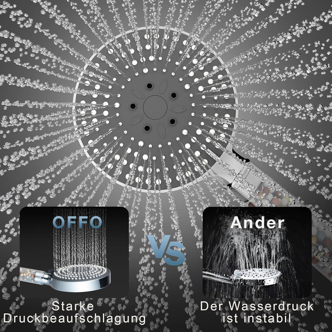 OFFO Filter Duschkopf mit Schlauch 1,6m und Halterung, Handbrause mit 6 Strahlarten, 13cm Duschkopf