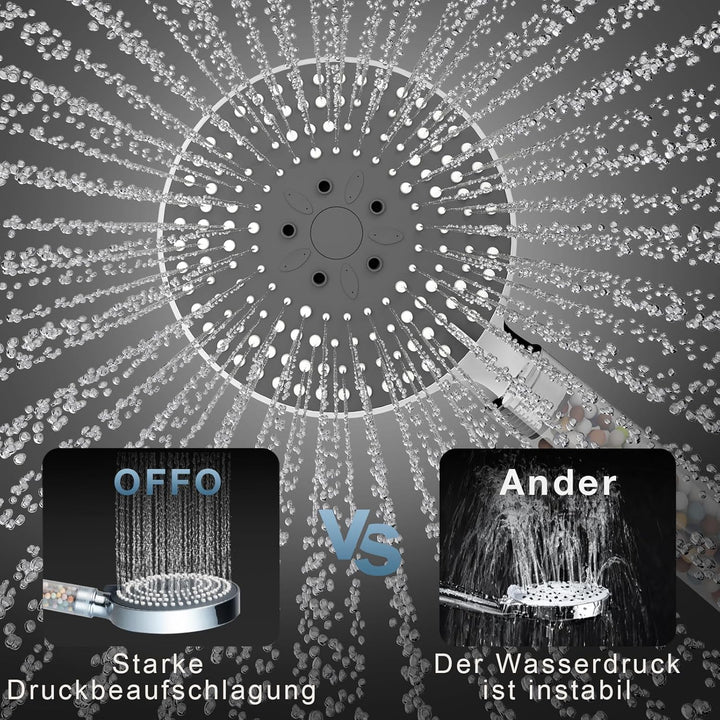 OFFO Filter Duschkopf mit Schlauch 1,6m und Halterung, Handbrause mit 6 Strahlarten, 13cm Duschkopf
