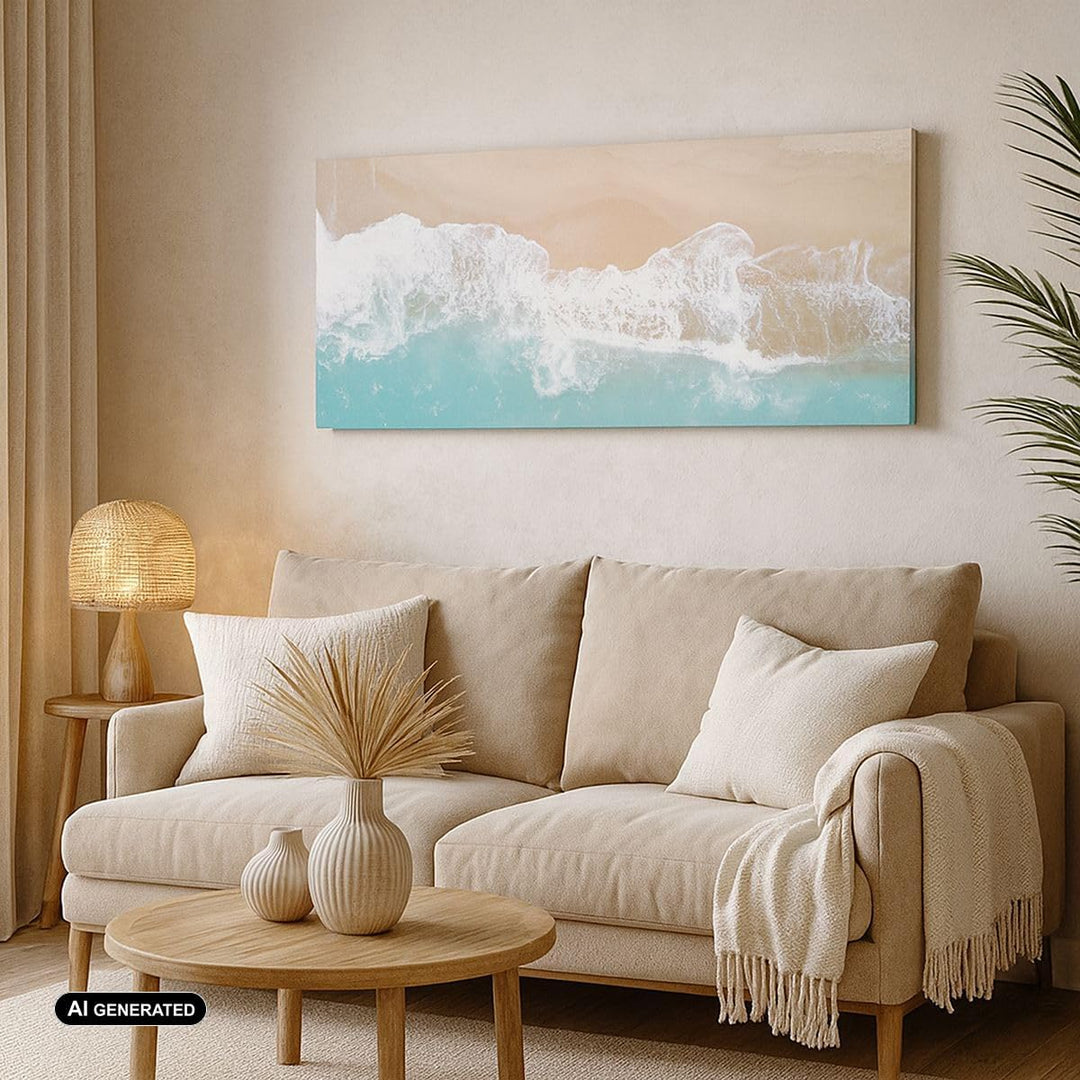 Wandbilder Dekoration Wohnzimmer Meer Welle Sand Panorama Bilder auf Leinwand 120x50cm Leinwandbild