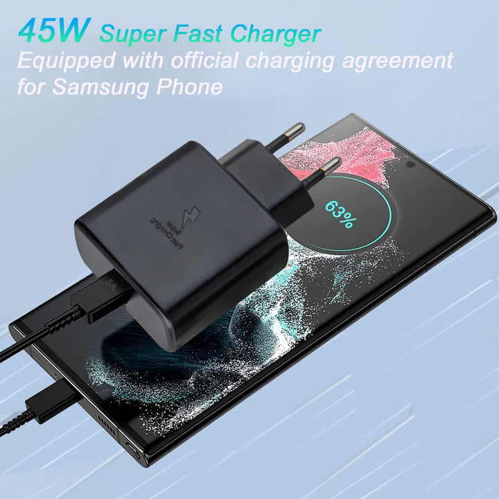 2er Pack USB C Ladegerät 45W mit Schnellladekabel für Samsung Galaxy S26 Ultra S25 S24 S23 S22 S21 S