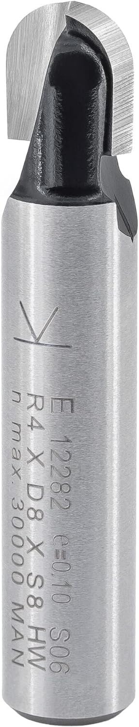 ENT 12282 Hohlkehlfräser HW, Schaft (S) 8 mm, Radius (R) 4 mm, Durchmesser (D) 8 mm, NL 8 mm, SL 32
