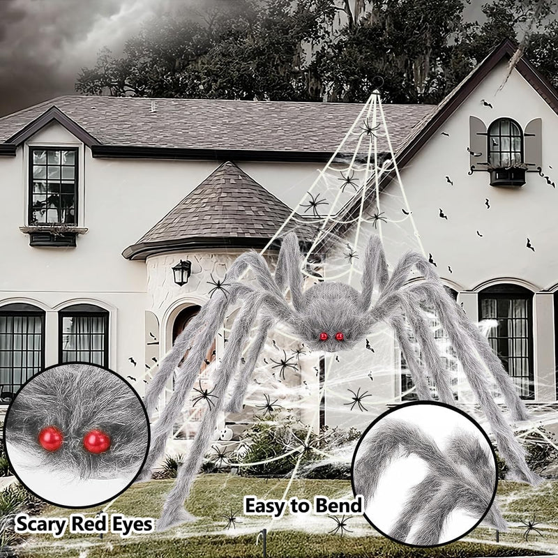 iZoeL XXL Halloween Deko 700cm Riesige Spinnennetz+ 200cm Graue Spinne +Spinnweben+ 30 Mini Spinne,