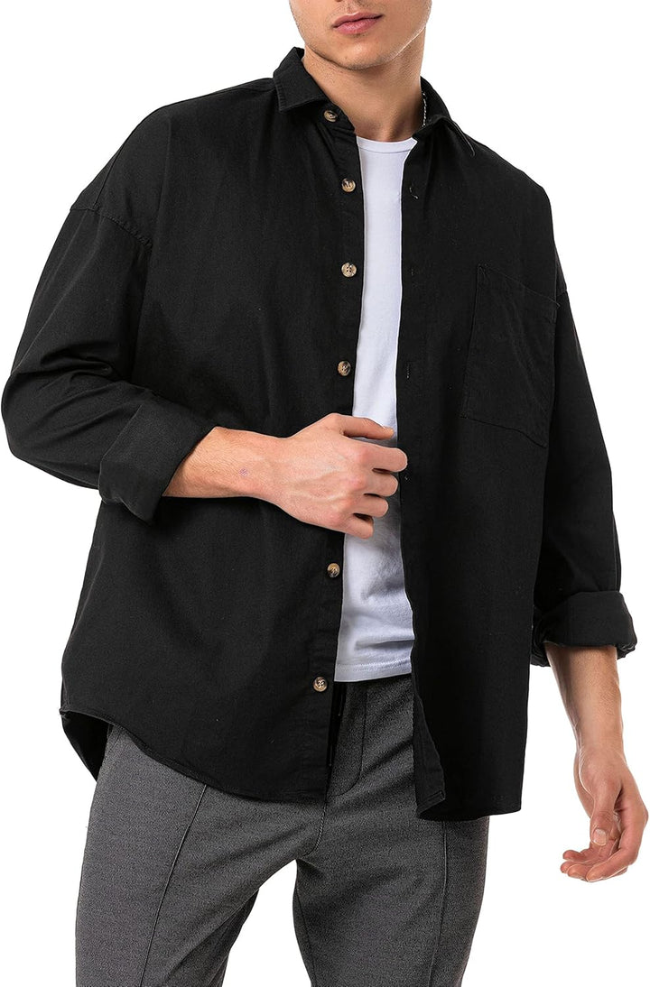 Red Bridge Herren Hemd Jeanshemd Premium Denim Oversized Wide Cut M Schwarz, M Schwarz