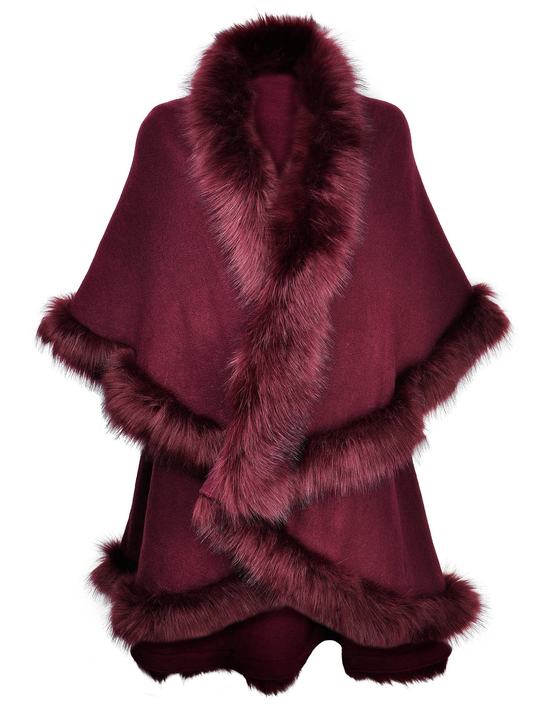 ZLYC Damen Winter Kunstpelz Poncho Strick Schal Stola Warm Cape Cardigan Dunkelrot, Dunkelrot