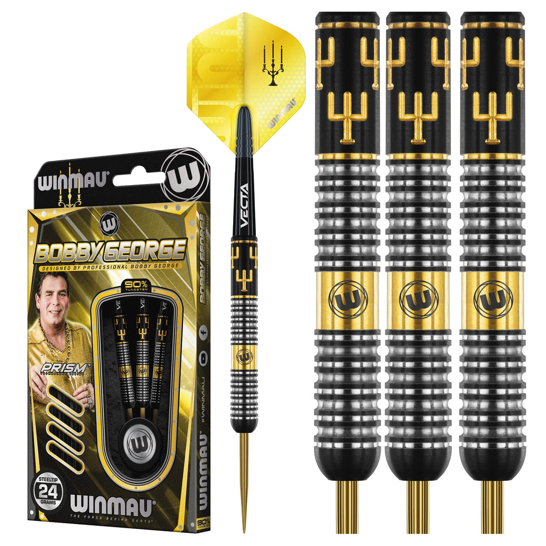 WINMAU Bobby George 24 Gramm Profi Wolfram Softip Dartpfeile Set mit Flights und Schäfte