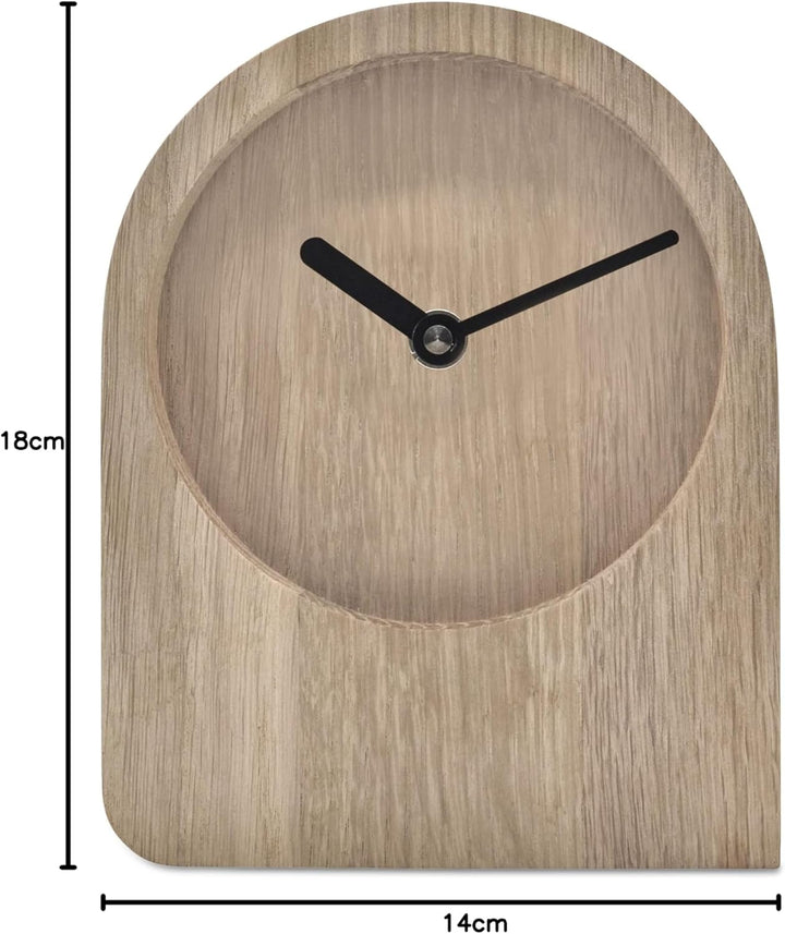 Tischuhr Eiche Holzuhr - Dome - puristisch modern Massivholz (Eiche unbehandelt, Schwarze Zeiger - F
