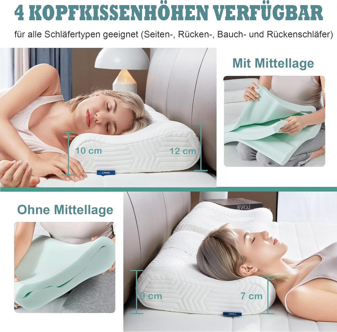 LAMB Höhenverstellbar Memory Foam Kissen Ergonomisches Nackenstützkissen 50D Dichte Abnehmbarer Bezu