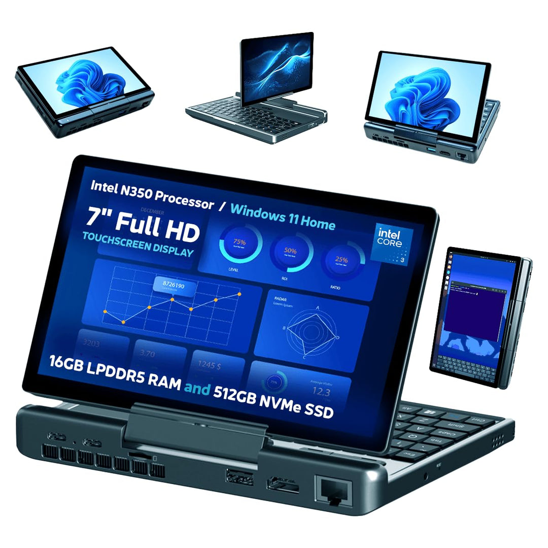 GPD MicroPC 2 | Tragbarer Mini-PC mit 7-Zoll-Display und 1080p-Auflösung | Intel Core 3 N350, UHD Gr