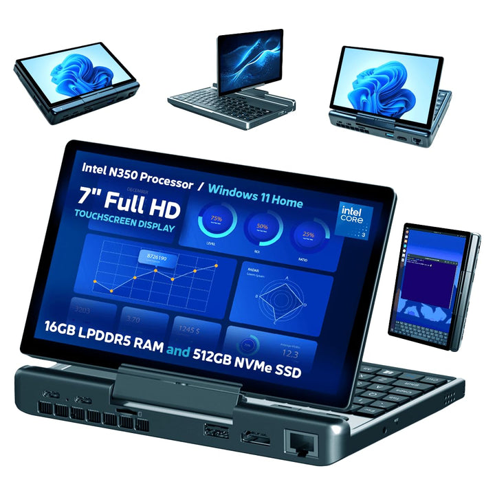 GPD MicroPC 2 | Tragbarer Mini-PC mit 7-Zoll-Display und 1080p-Auflösung | Intel Core 3 N350, UHD Gr