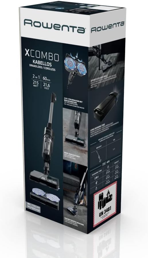 Rowenta X-Combo GZ3039WO Bürststaubsauger, 215 W, 0.55 l, Silber/schwarz