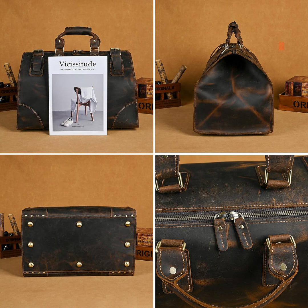 Wasserabweisend Canvas Crazy Horse Leder Reisetasche 35L Trim Unisex Handgepäck Weekender Tasche Spo
