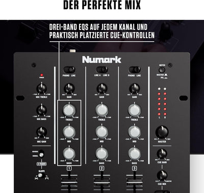 Numark M4 - 3-Kanal Scratch DJ Mixer, Rack-montierbar mit 3-Band EQ, Mikrofoneingang und austauschba