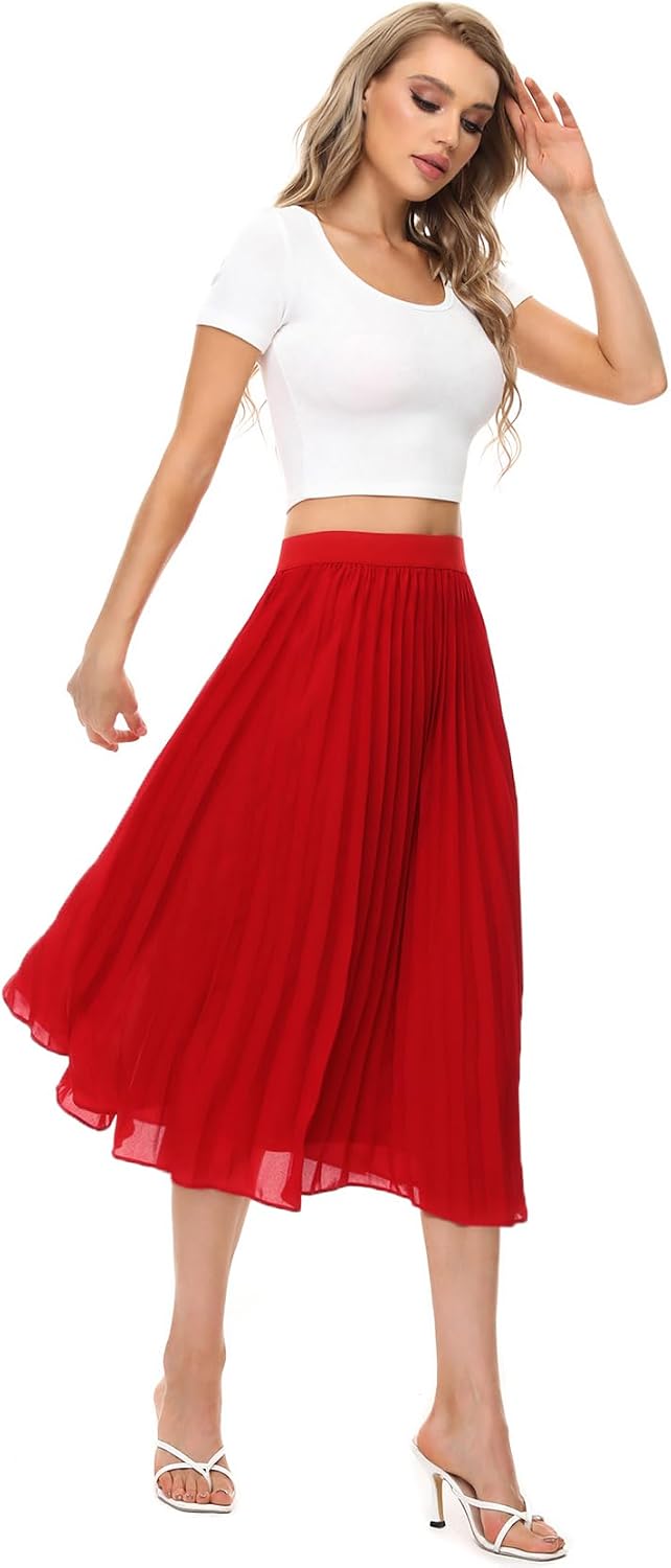 Durio Midirock Damen Faltenrock Plissee Damenrock Sommerrock Leicht Casualrock Chiffon Röcke A-Linie
