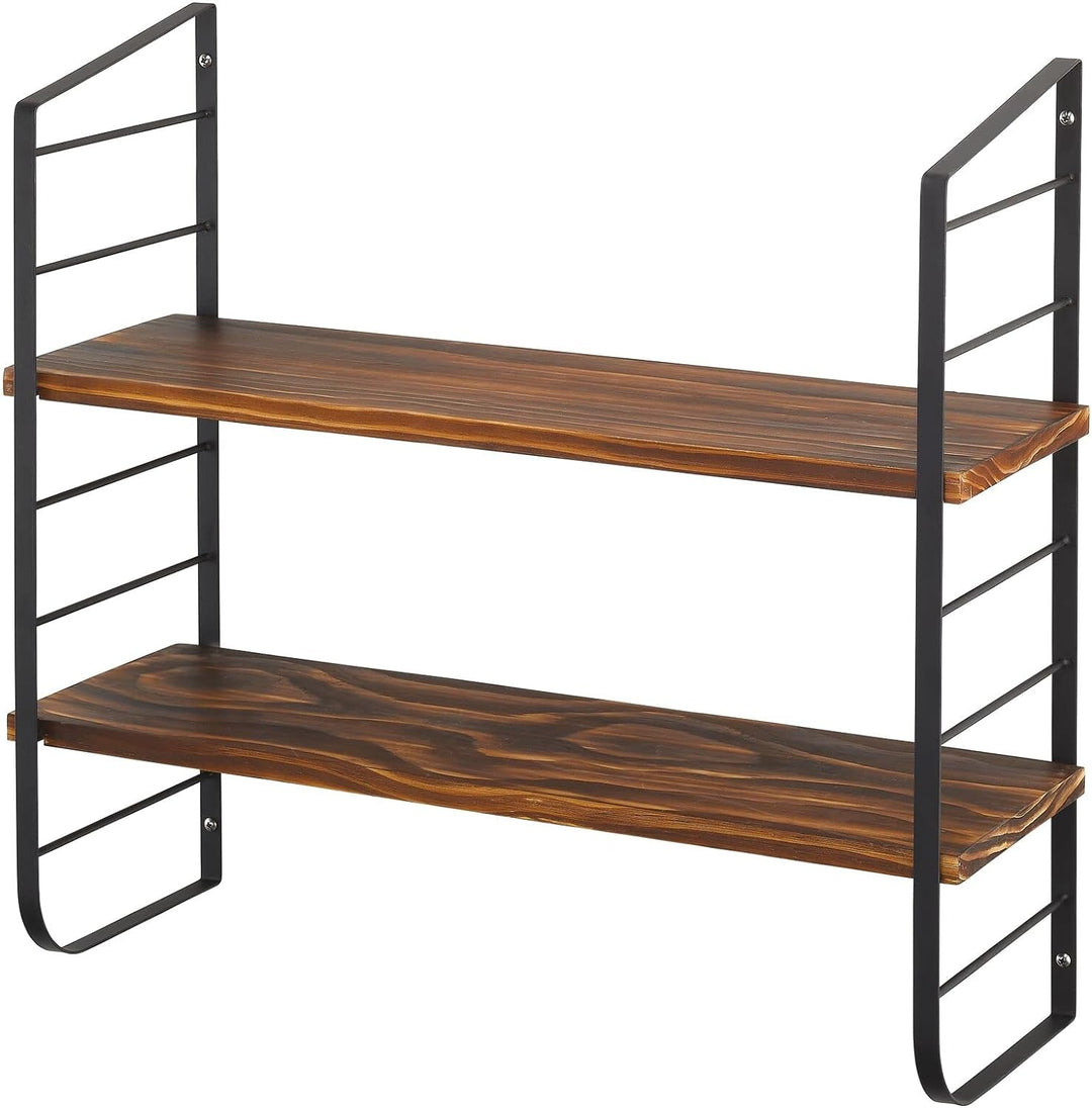 mDesign modernes Wandregal mit 2 Regalböden – Holzregal mit rostbeständigen Metallhalterungen – Häng