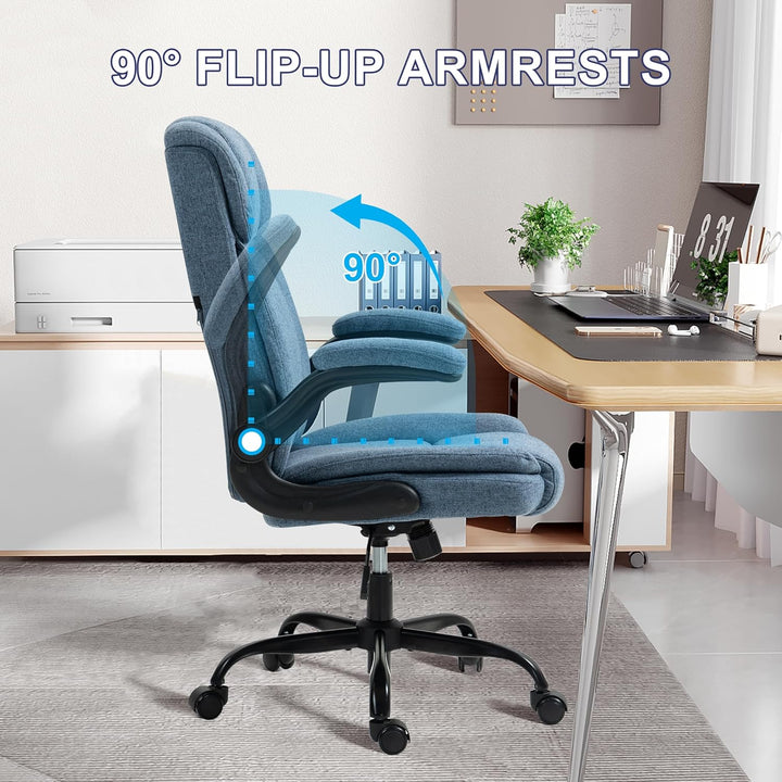 LIYURUI Bürostuhl Ergonomischer 150KG Belastbarkeit Chefsessel Stoff Flip-up Armlehnen/110° Schaukel