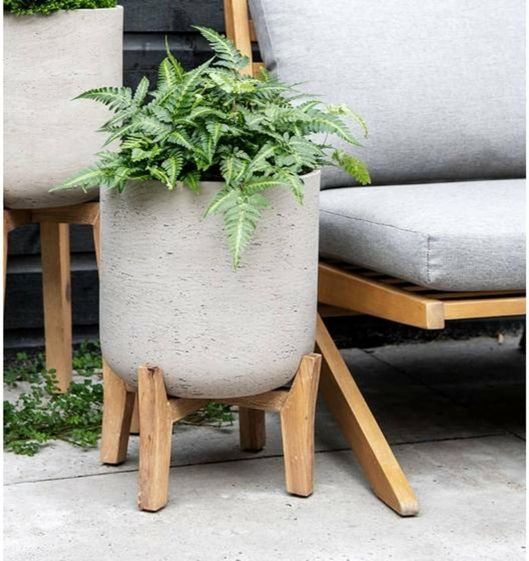 Finestgreen Charlie Feet Low | Handgefertigtes Pflanzgefäss auf Holzfüssen (XL Ø:36 H:44,5 cm, Grau)