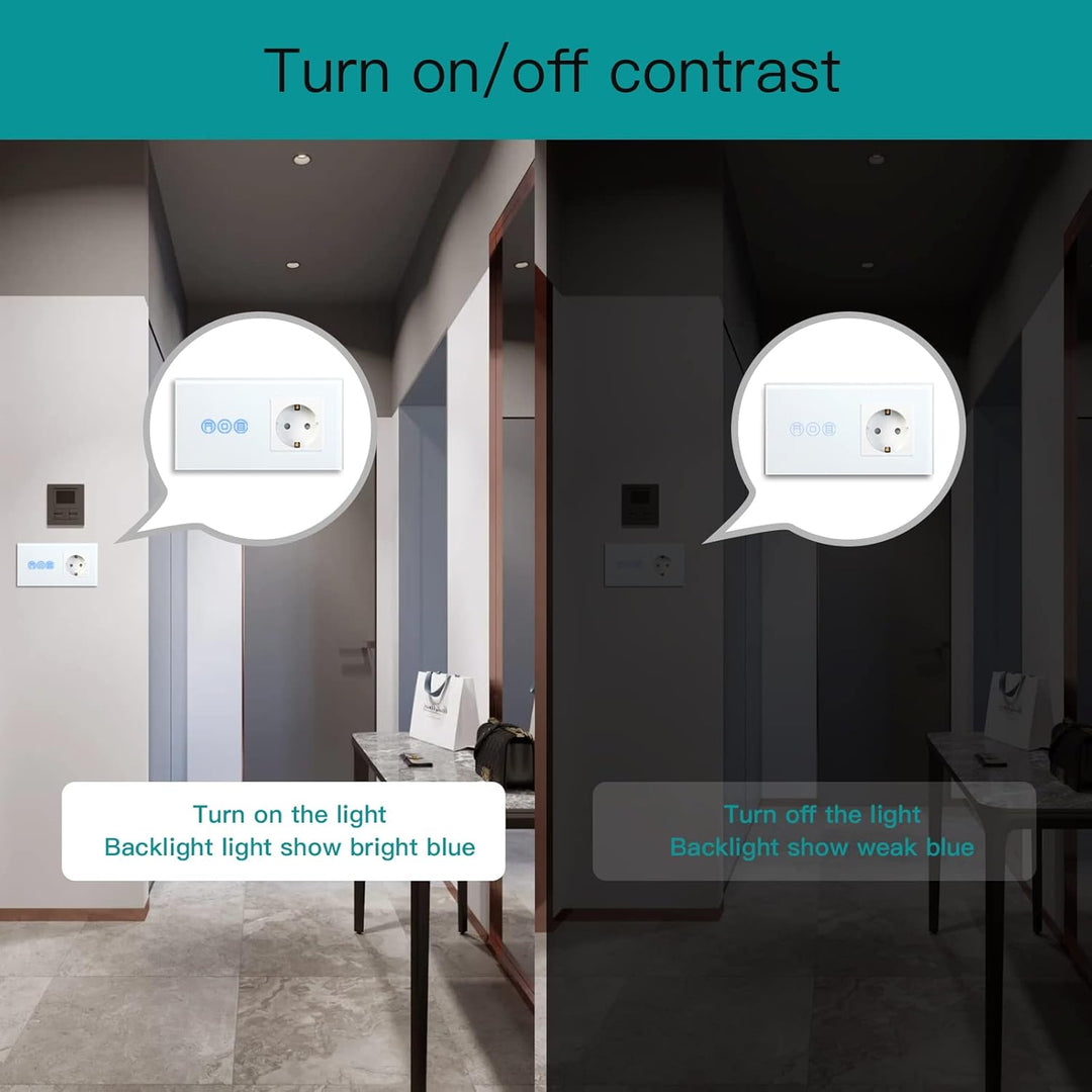 BSEED WiFi Smart Alexa Rollen Schalter mit Normal Steckdose, Kompatibel mit Google Home Tuya, Glas T