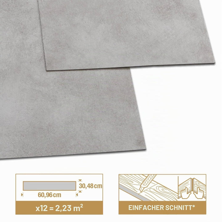 ARTENS - PVC Bodenbelag Shy Industry - Selbstklebende Fliesen - Betoneffekt - Hellgrau - Medio - 60,