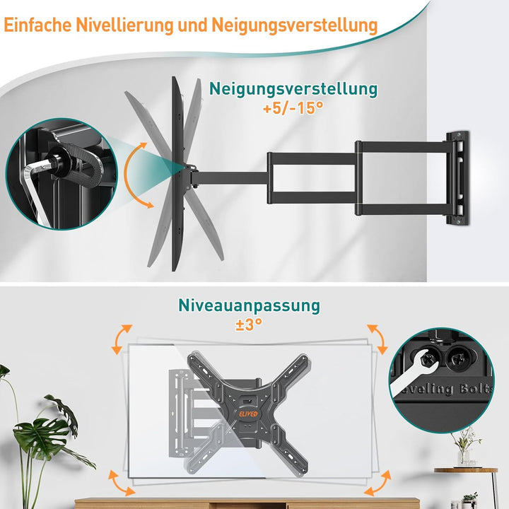 ELIVED Lang Arm TV Wandhalterung für die meisten 26-65 Zoll Fernseher, Eck TV Halterung Ausziehbar 9