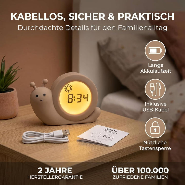 Alecto BC110BE Simon - Pädagogischer Wecker Kinder - Schlaftrainer Kinder - Nachtlicht - Lernen von