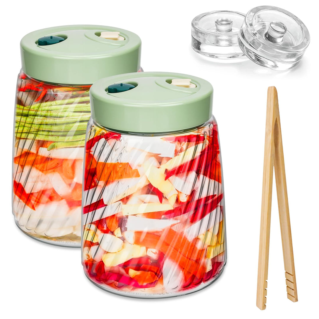 USHOP Fermentierglas, Gärglas mit Entlüftungsventil mit 1-Wege-Entlüftung,2er-Pack 1.4l Kimchi Behäl